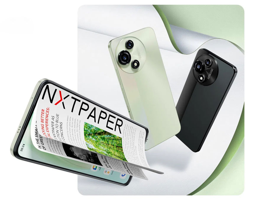 TCL 60 SE NXTPAPER 5G Bildschirm und Rückseite des Gehäuses