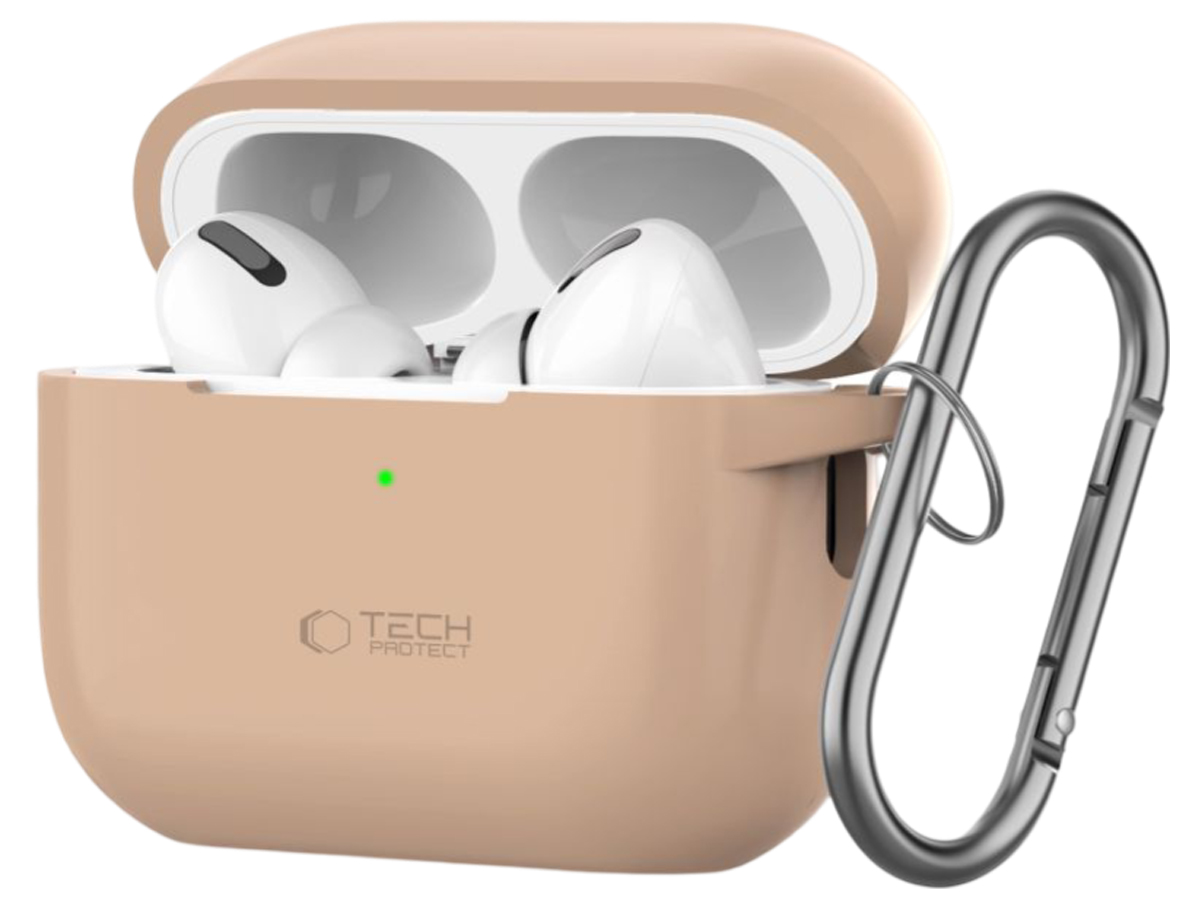 Etui Tech-Protect Silicone Hook für Apple AirPods Pro (1.|2. Gen.) Cafe Latte - Vorderansicht im Winkel
