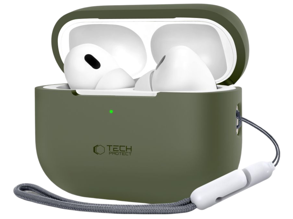 Tech-Protect Silicone Hülle für Apple AirPods Pro (1.|2. Gen.) Olive Green - Vorderansicht im Winkel