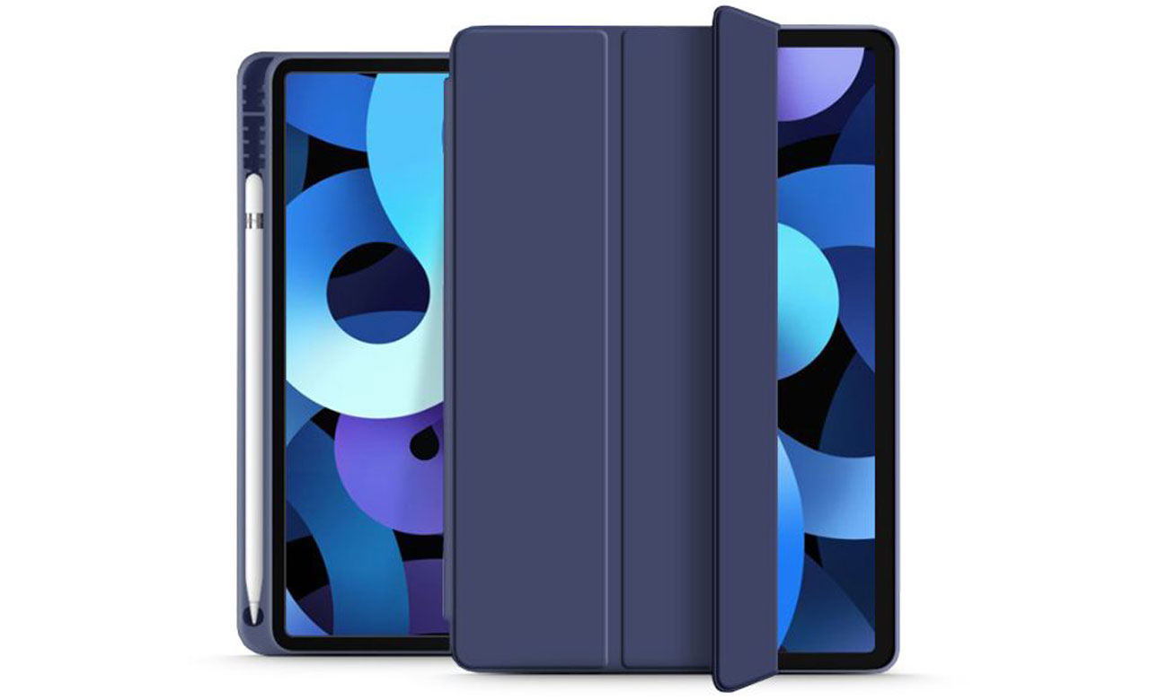 Tech-Protect SmartCase Pen Hülle für Apple iPad Air (4. und 5. Gen) Blau - Vorderansicht, offene Klappe