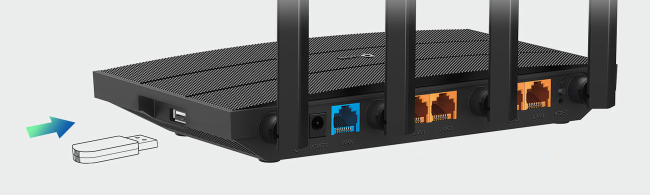 TP-Link Archer C6U - Złącza LAN, WAN, USB