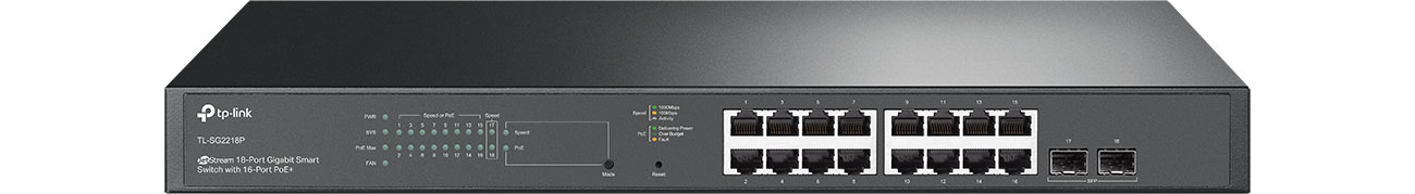 TP-Link TL-SG2218P widok z przodu, porty