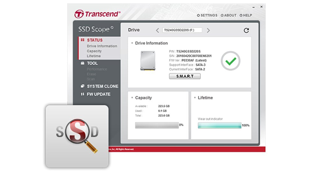 Dysk SSD SATA 2,5'' Transcend 230S - Narzędzie SSD Scope