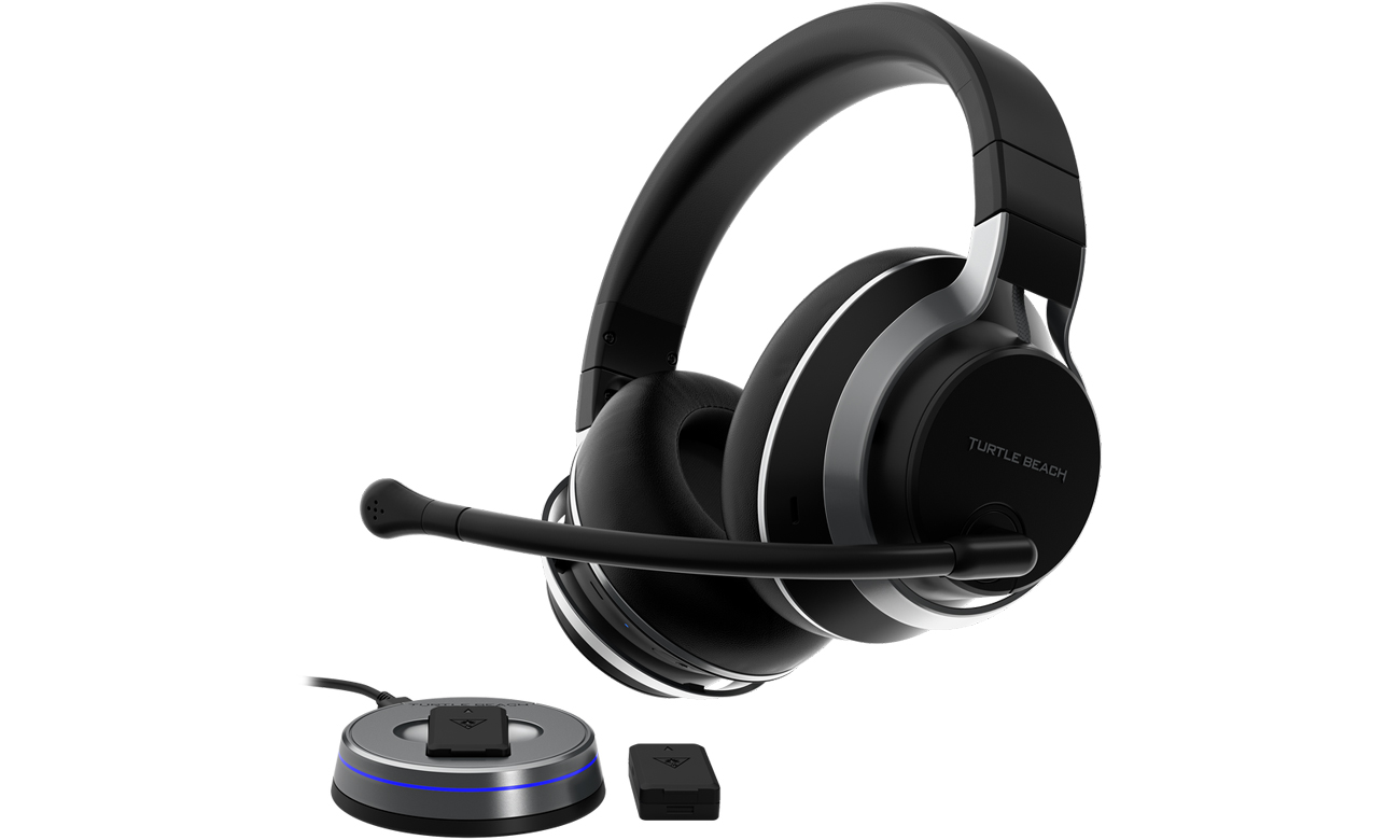 Turtle Beach Stealth Pro PlayStation Wireless Headset - Frontansicht mit kabellosem Adapter und Dockingstation