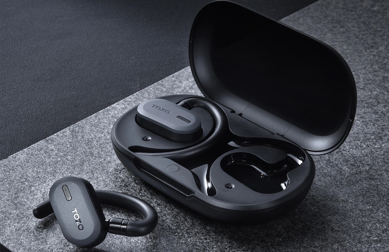 Słuchawki bezprzewodowe Tozo Open Buds Czarne - Widok ogólny