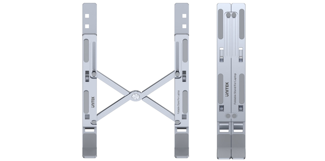 Kühlständer für Laptop Unitek zusammengeklappt und ausgeklappt