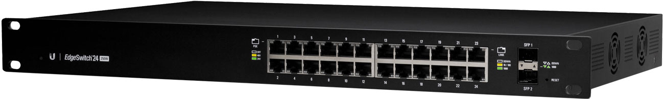 Switch Ubiquiti 26p EDGEswitch 24x100/1000Mbit 2xSFP PoE+ ES-24-250W