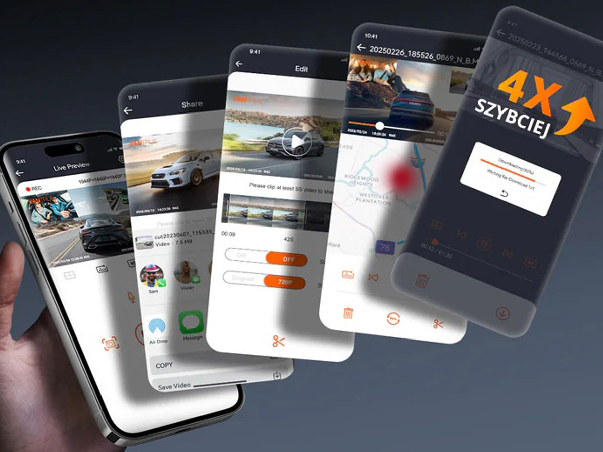 Kamera im Auto Vantrue N4S Nexus 4 S App