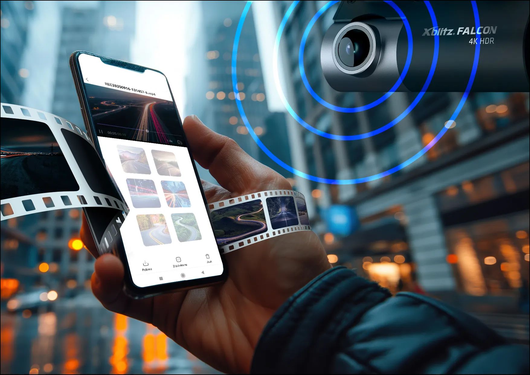 Xblitz Falcon und Handy in der Hand