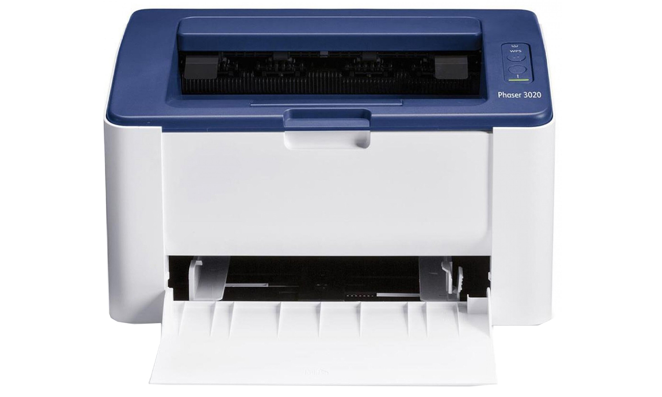 Xerox Phaser 3020 Ansicht von vorne, offene Ablage