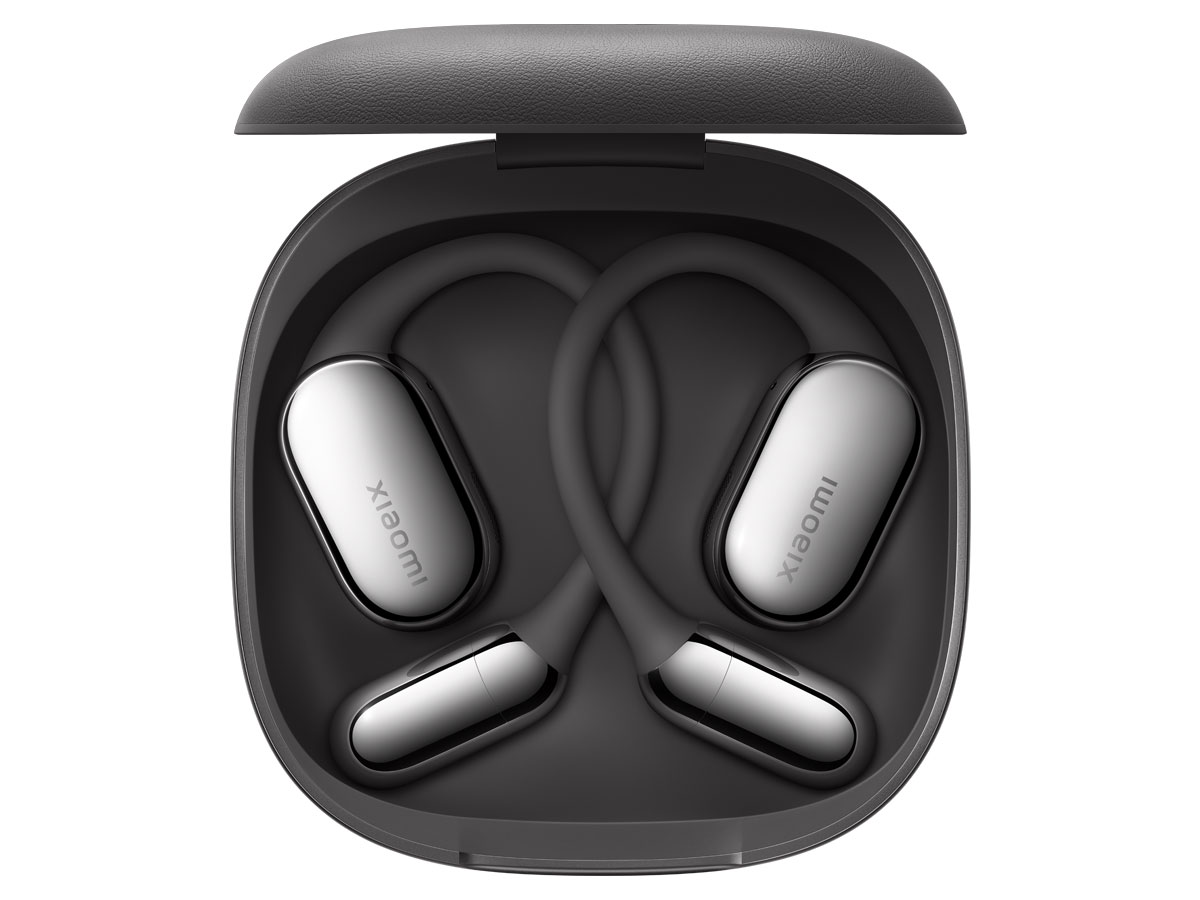 Drahtlose Xiaomi OpenWear Stereo Pro Graphit Schwarz - Ansicht von oben mit offenem Ladeetui