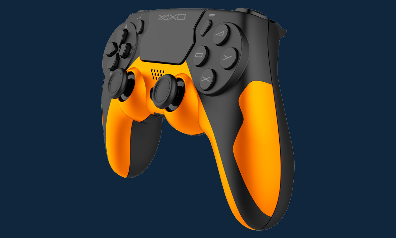 Kontroler YAXO HORNET FURY Inferno Orange - Widok od przodu pod kątem, grafika z tłem