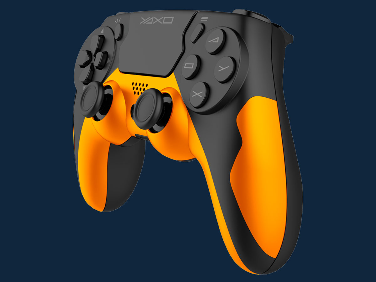 Kontroler YAXO HORNET FURY Inferno Orange - Widok od przodu pod kątem, grafika z tłem