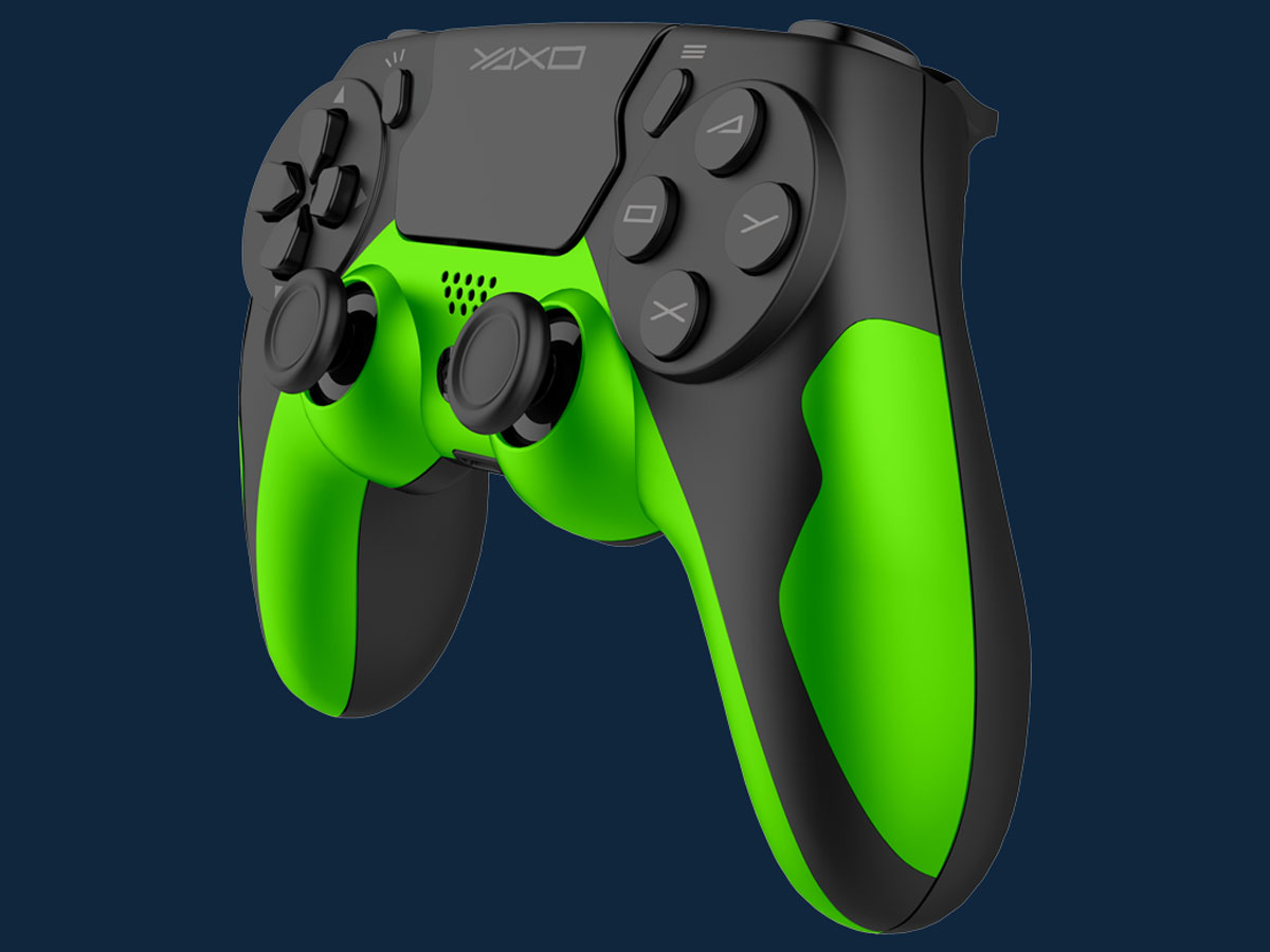 YAXO HORNET FURY Matrix Green Controller - Vorderansicht schräg, Grafik mit Hintergrund