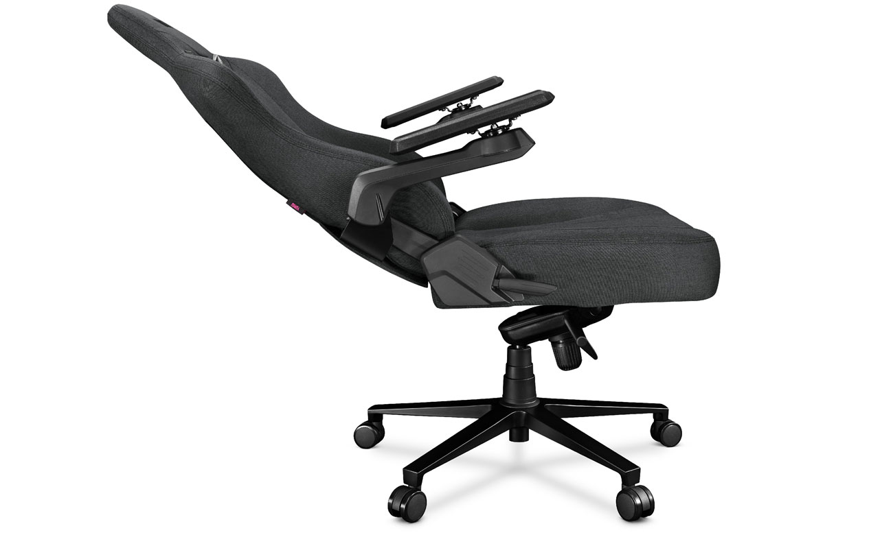 Gaming-Stuhl Yumisu 2049 Dunkelgrau-Schwarz Stoff - Ansicht der rechten Seite mit ausgeklappter Rückenlehne