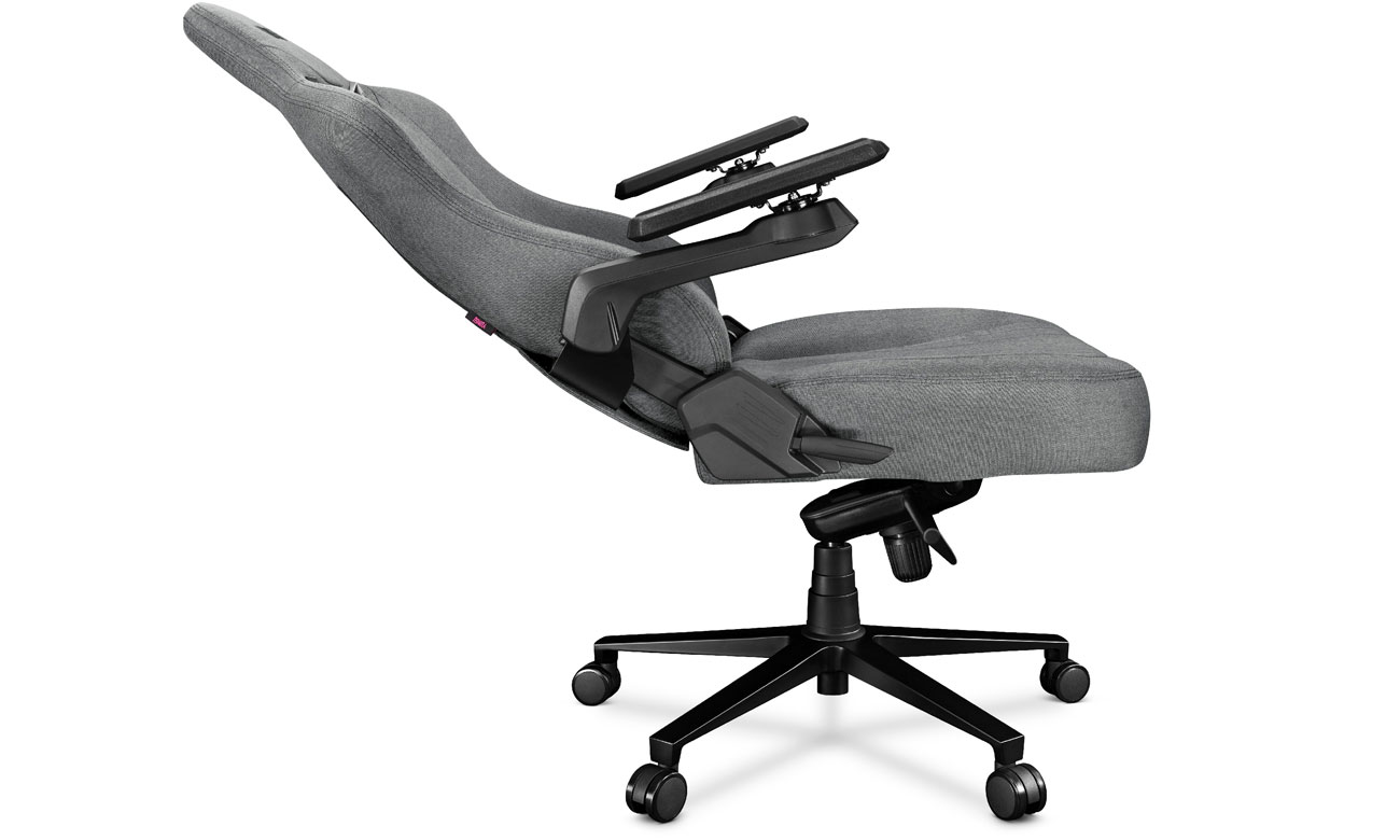 Gamingstuhl Yumisu 2049 Hellgrau-Schwarz Stoff - Ansicht der rechten Seite, ausgeklappte Rückenlehne