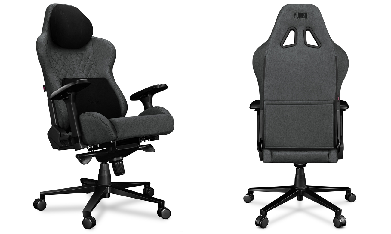 Fotel gamingowy Yumisu 2050 Magnetic Ciemnoszaro-Czarny (Tkanina) - Widok od przodu pod kątem i od tyłu