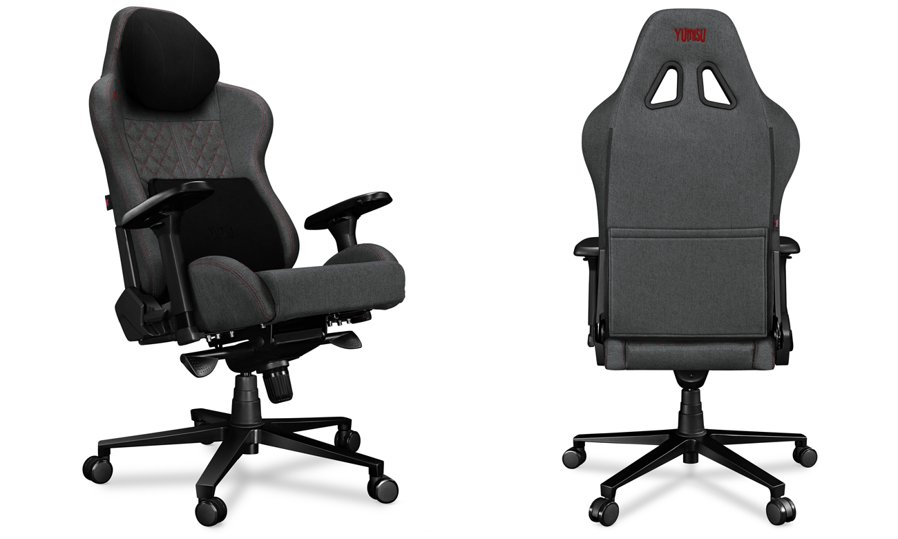 Fotel gamingowy Yumisu 2050 Magnetic Ciemnoszaro-Czerwony (Tkanina) - Widok od przodu pod kątem i od tyłu
