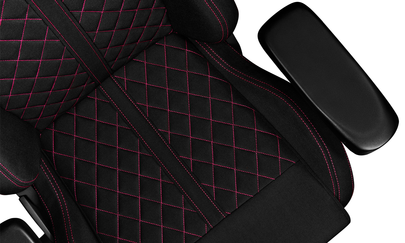 Fotel gamingowy Yumisu 2050 Magnetic Czarno-Różowy (Tkanina) - Zbliżenie na siedzisko i podłokietnik