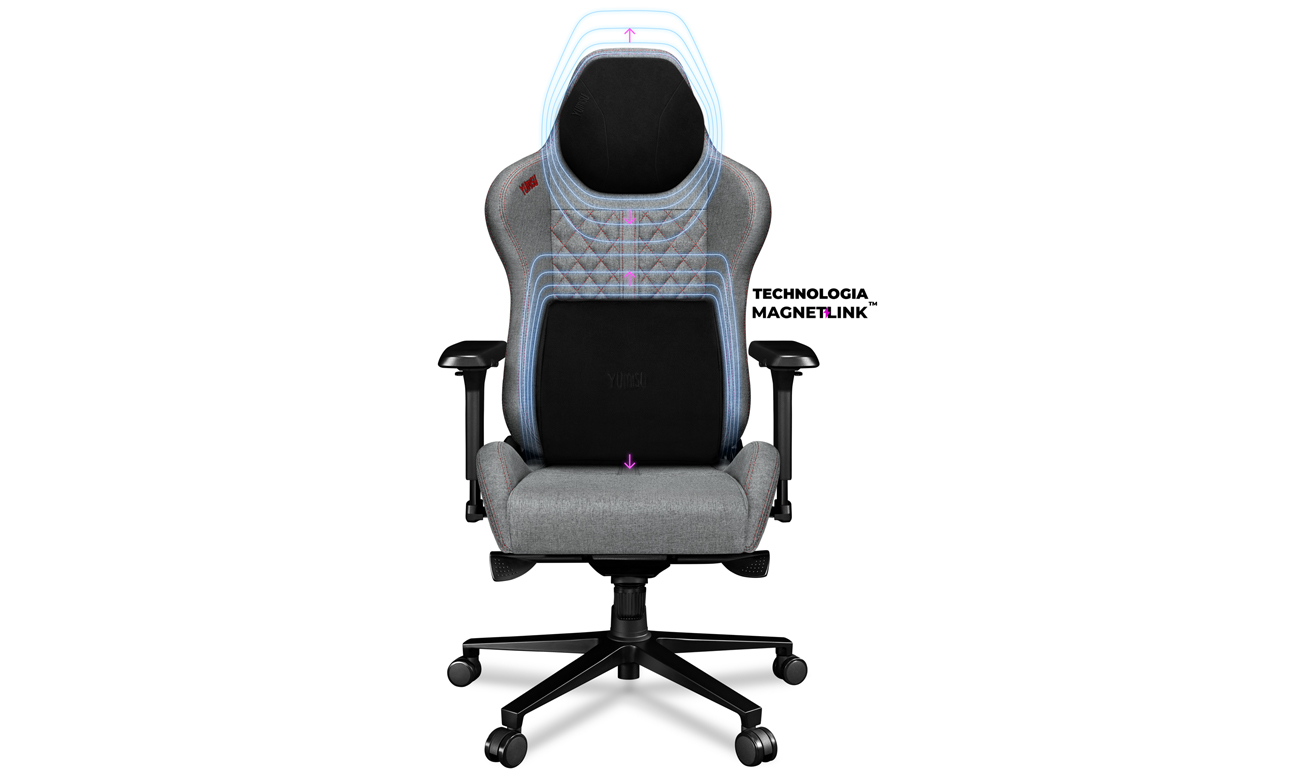 Gaming-Stuhl Yumisu 2050 Magnetic Hellgrau-Rot (Stoff) - MagnetLink-Technologie