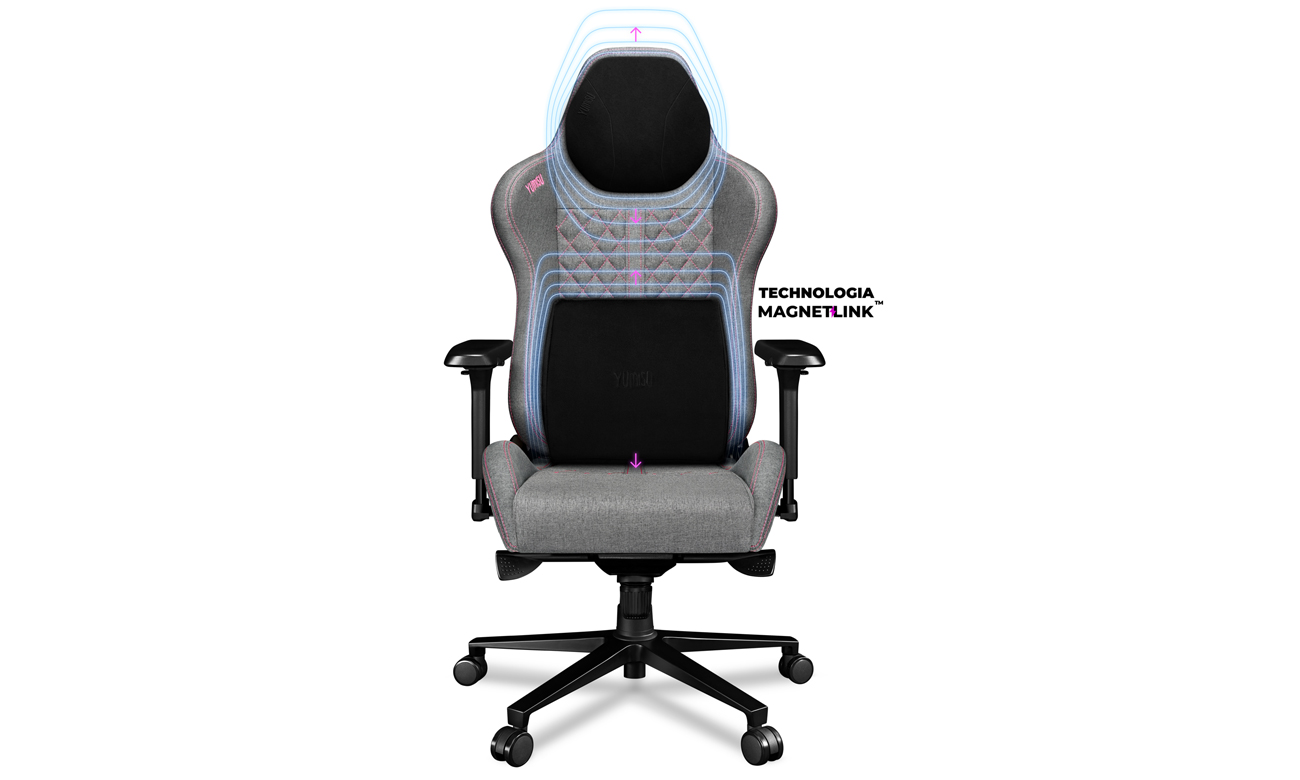 Fotel gamingowy Yumisu 2050 Magnetic Jasnoszaro-Różowy (Tkanina) - Technologia MagnetLink