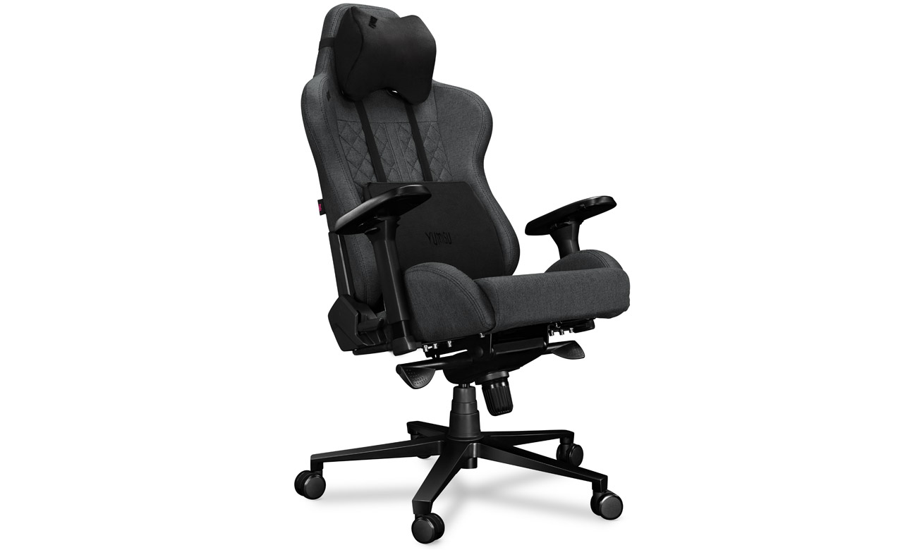 Gamingstuhl Yumisu 2050 Dunkelgrau-Schwarz Stoff - Ansicht von vorne im Winkel, geneigt