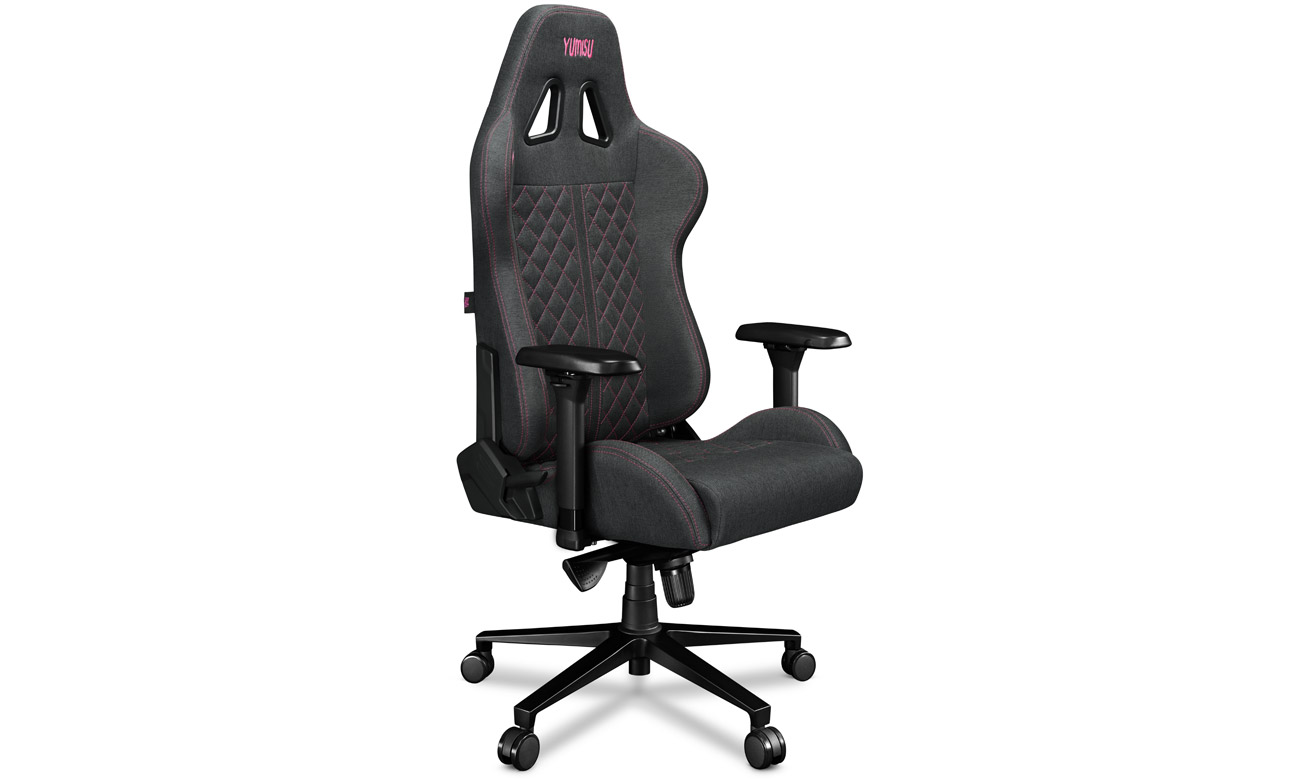 Fotel gamingowy Yumisu 2050 Ciemnoszaro-różowy Tkanina - Widok od przodu pod kątem