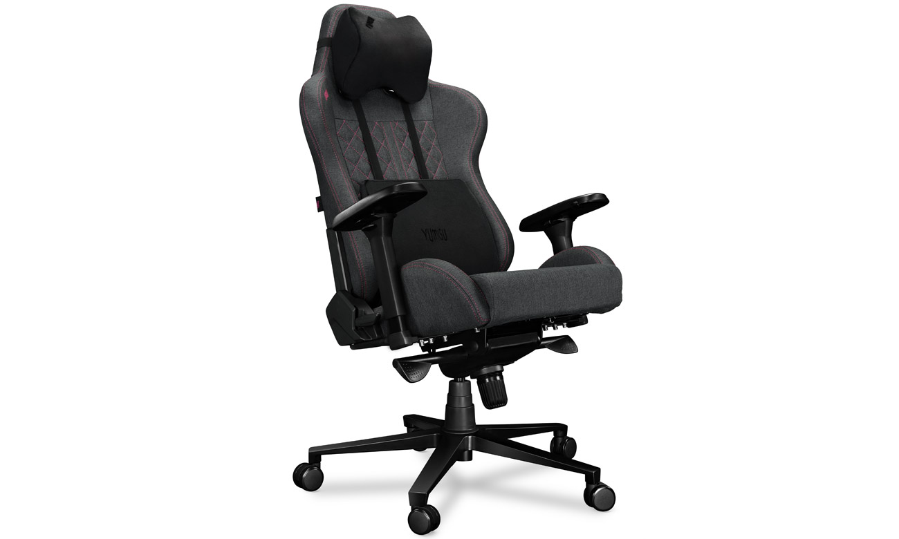 Fotel gamingowy Yumisu 2050 Ciemnoszaro-różowy Tkanina - Widok od przodu pod kątem, odchylony