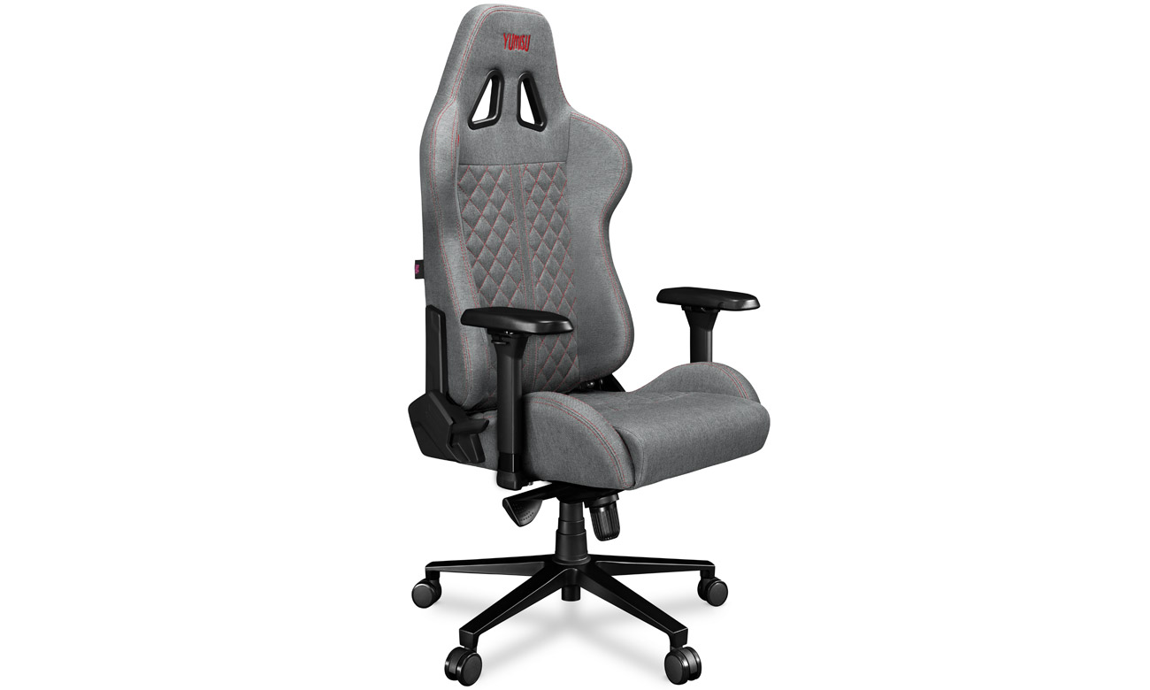 Fotel gamingowy Yumisu 2050 Jasnoszaro-czerwony Tkanina - Widok od przodu pod kątem