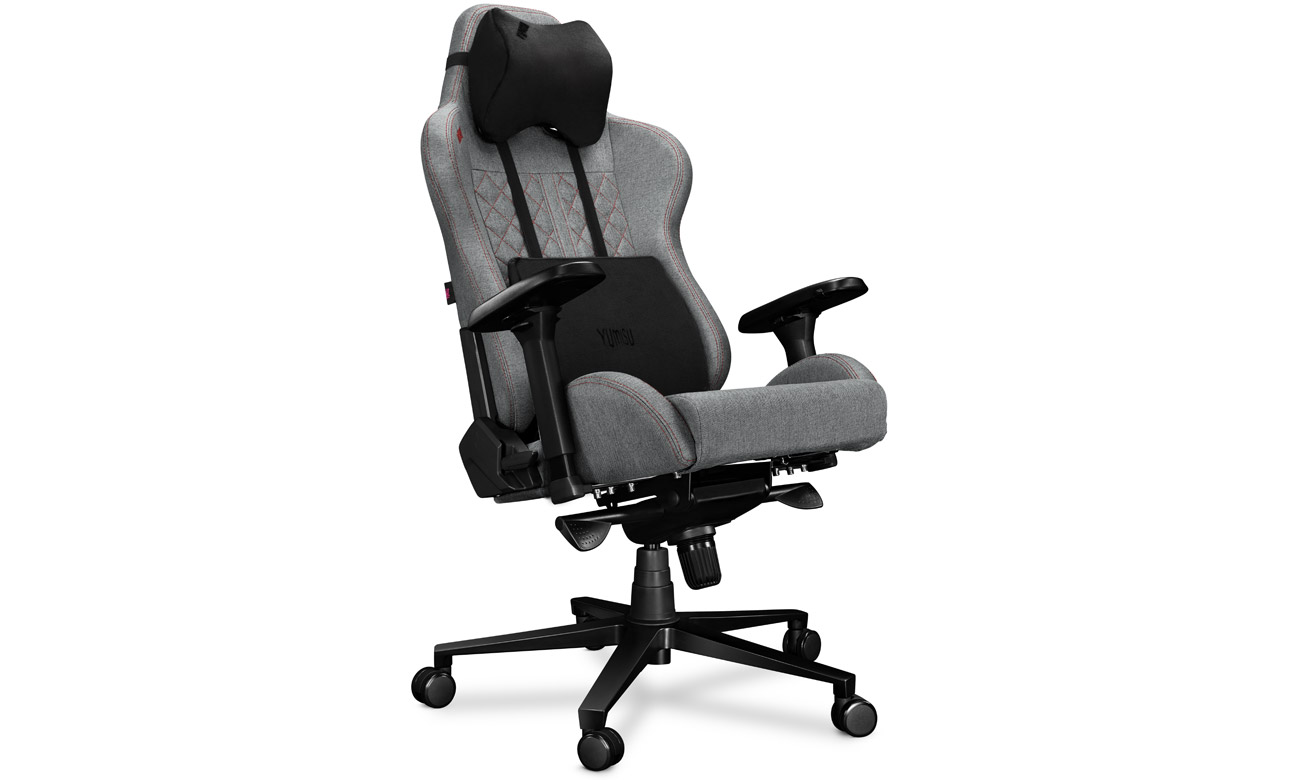 Fotel gamingowy Yumisu 2050 Jasnoszaro-czerwony Tkanina - Widok od przodu pod kątem, odchylony