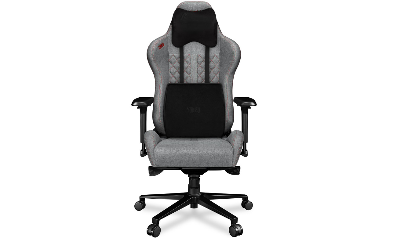 Fotel gamingowy Yumisu 2050 Jasnoszaro-czerwony Tkanina - Widok od przodu