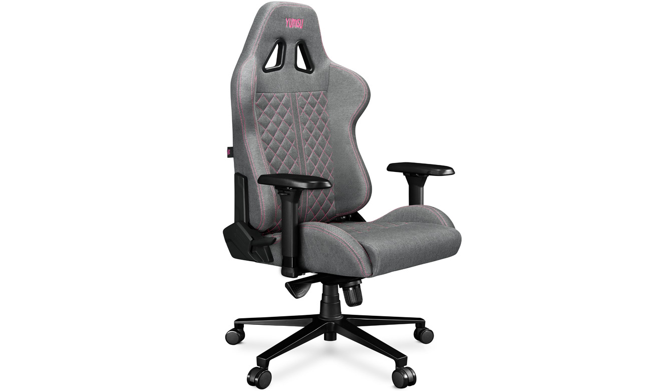 Fotel gamingowy Yumisu 2050 Jasnoszaro-różowy Tkanina - Widok od przodu pod kątem