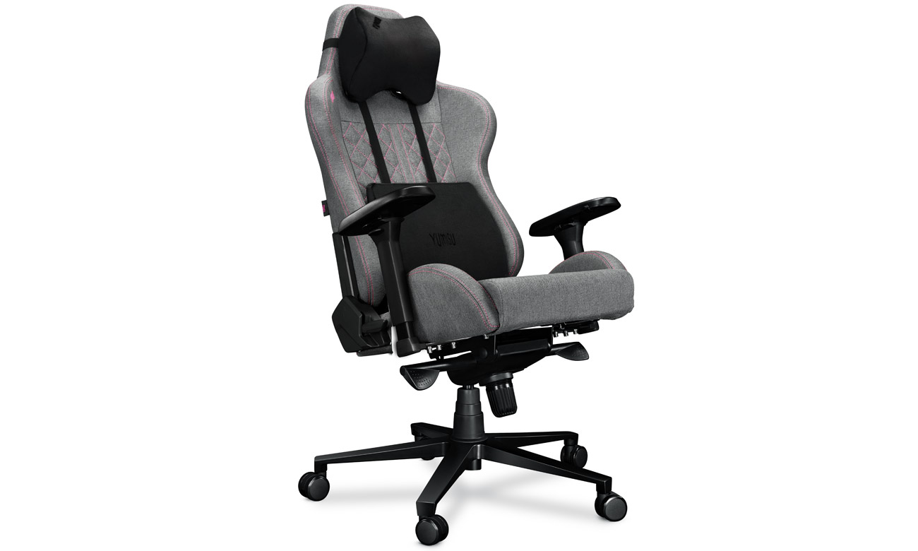 Fotel gamingowy Yumisu 2050 Jasnoszaro-różowy Tkanina - Widok od przodu pod kątem, odchylony