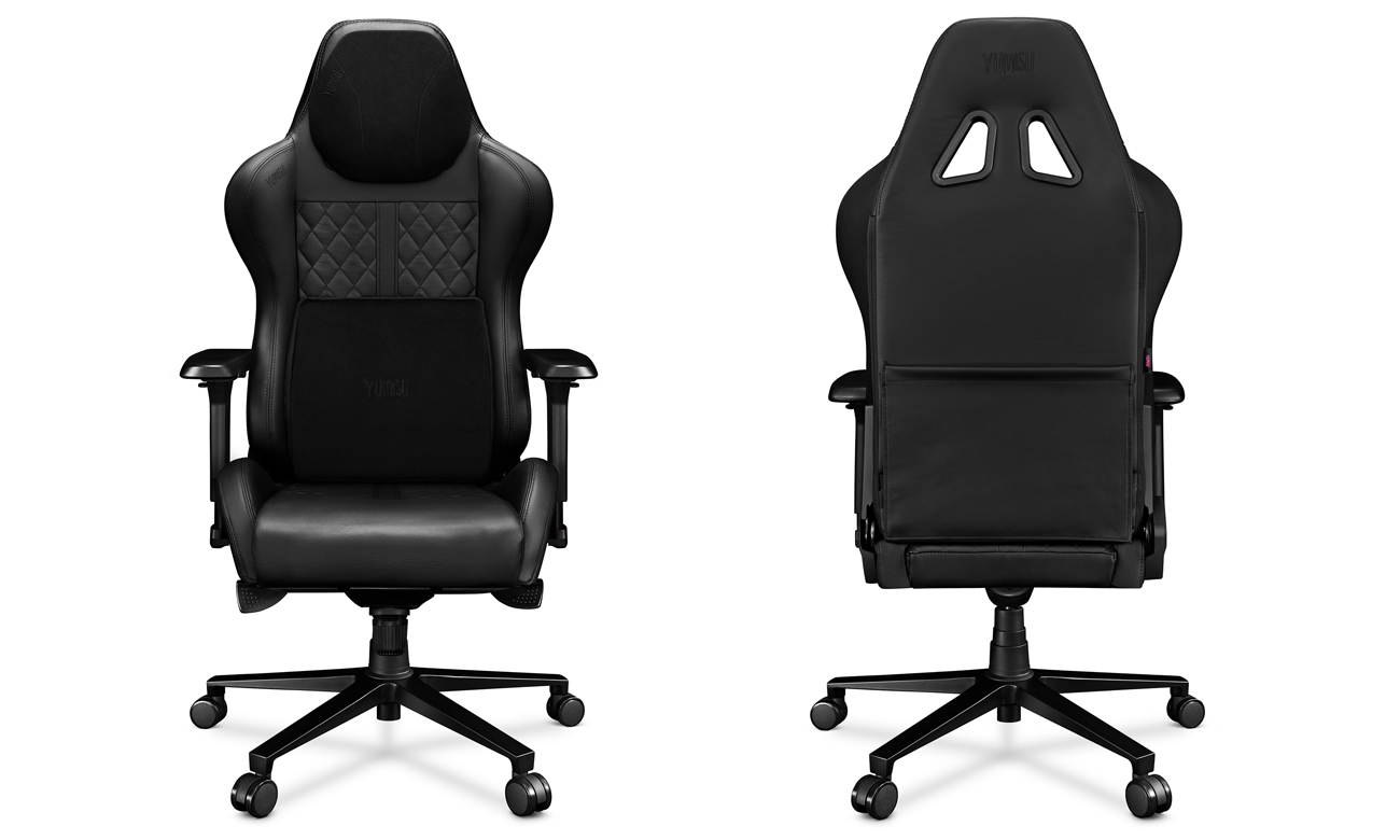 Fotel biurowy Yumisu 2050 Real Leather Czarny - Widok od przodu i od tyłu