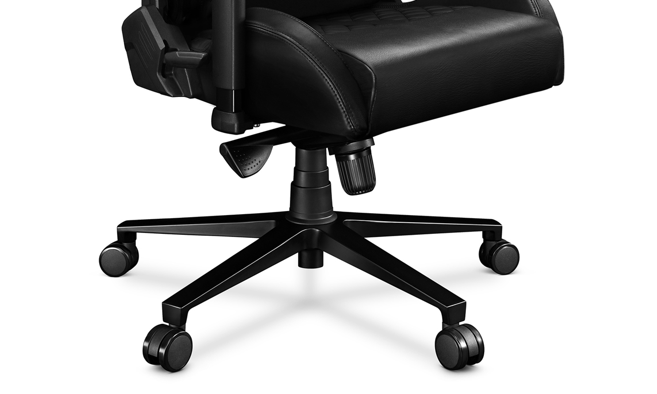 Fotel biurowy Yumisu 2050 Real Leather Czarny - Zbliżenie na podstawę, siedzisko i koła