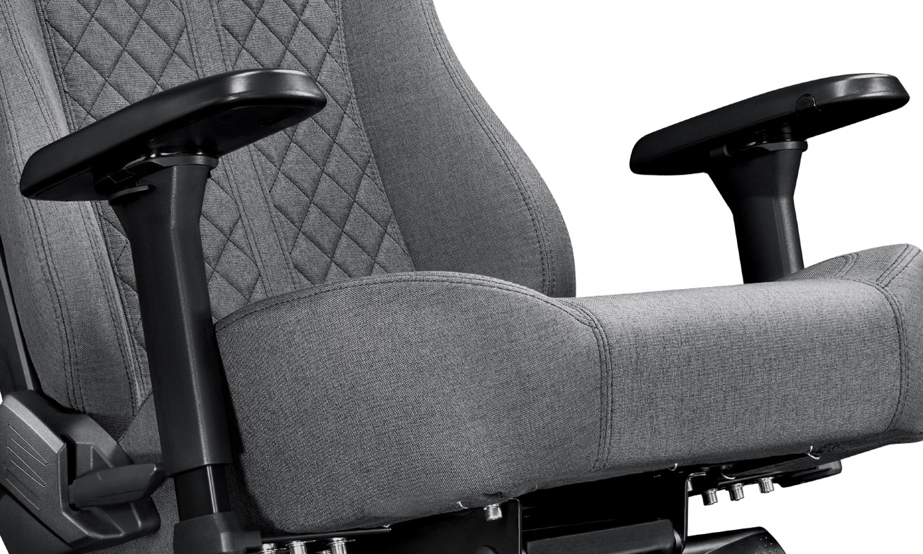 Gaming-Stuhl Yumisu 2052 Hellgrau-Schwarz Stoff - Nahaufnahme der Armlehnen