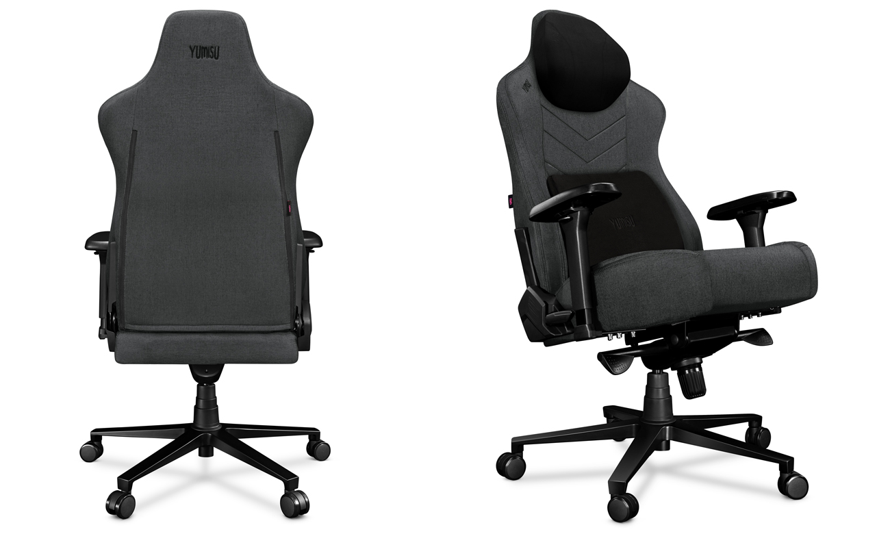 Fotel gamingowy Yumisu 2053 Magnetic Ciemnoszaro-Czarny (Tkanina) - Widok od tyłu i od przodu pod kątem