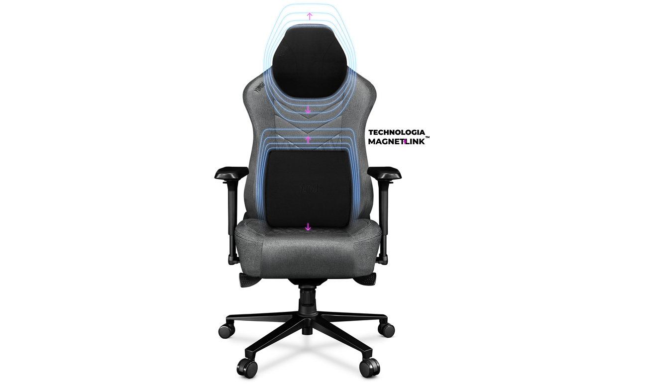 Fotel gamingowy Yumisu 2053 Magnetic Jasnoszaro-Czarny (Tkanina) - Łatwy montaż poduszek dzięki technologii MagnetLink