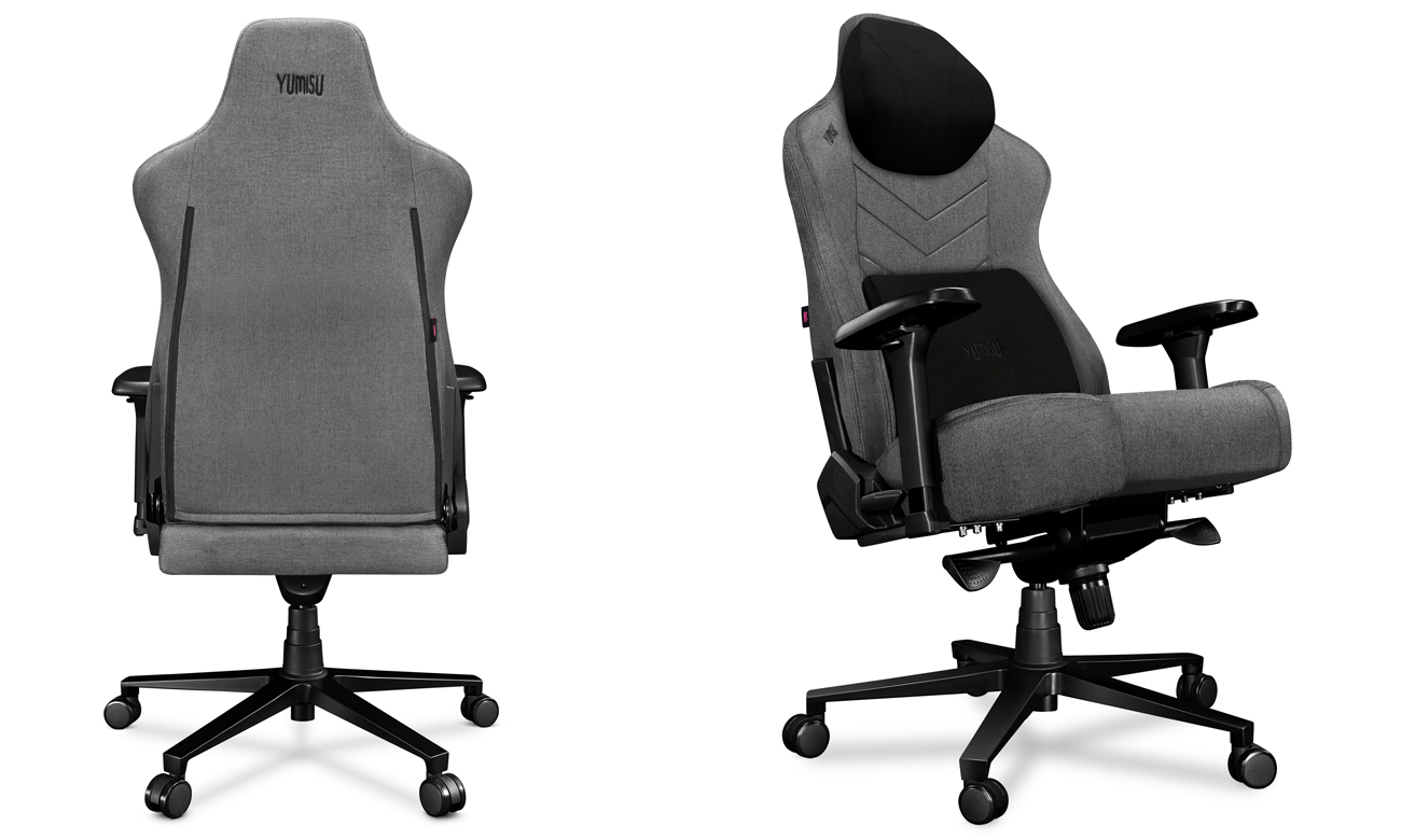 Fotel gamingowy Yumisu 2053 Magnetic Jasnoszaro-Czarny (Tkanina) - Widok od tyłu i od przodu pod kątem