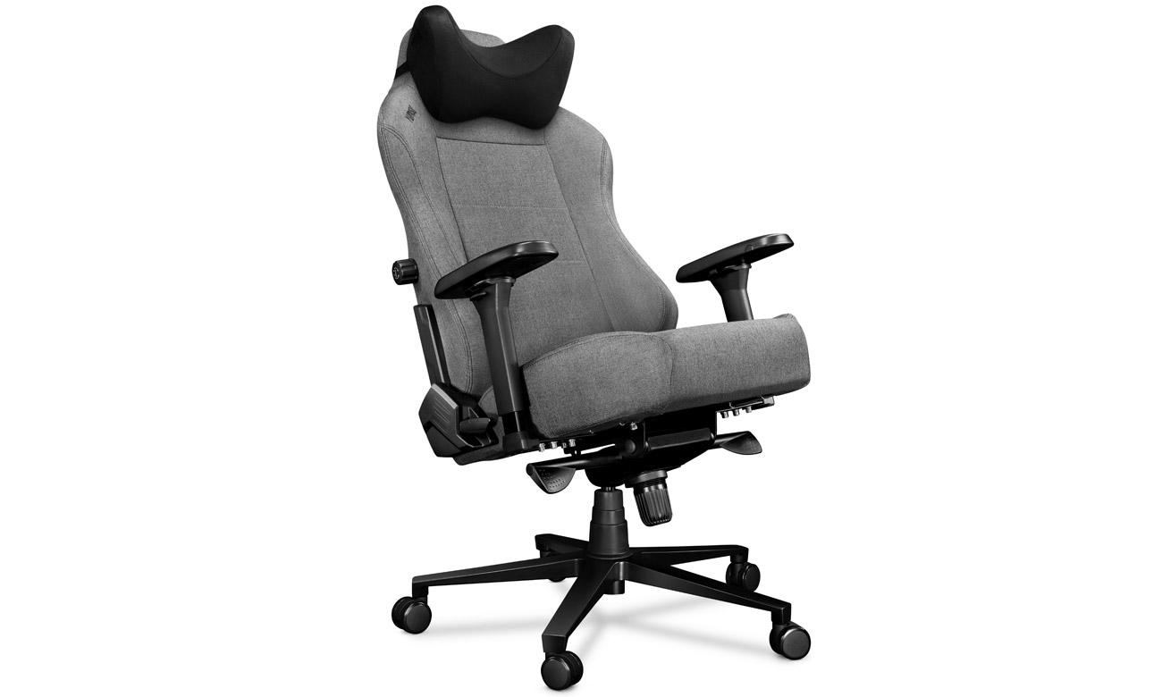 Fotel gamingowy Yumisu 2054 Jasnoszaro-czarny Tkanina - Widok od przodu pod kątem, odchylony