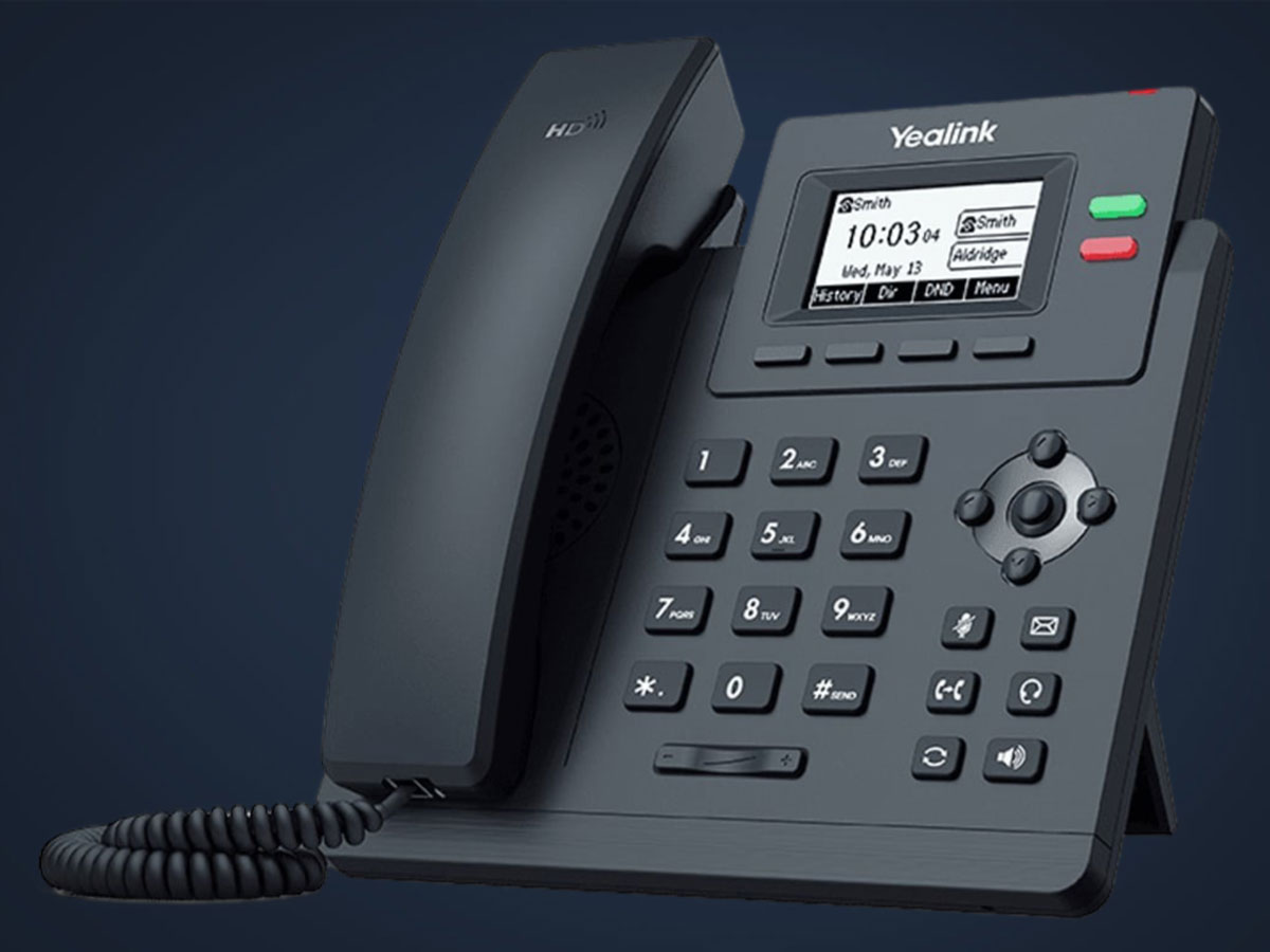 Telefon VoIP Yealink SIP-T31P - Gesamtansicht, Grafik mit Hintergrund