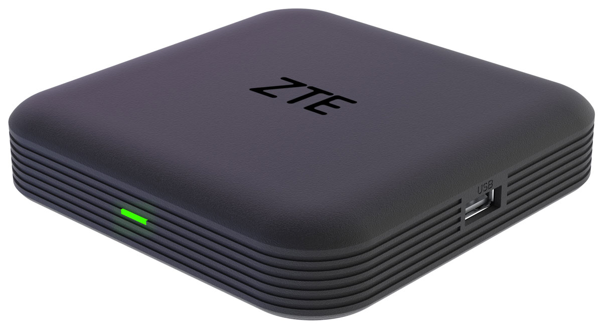 Odtwarzacz multimedialny 4K ZTE Android TV Box - Widok od przodu pod kątem