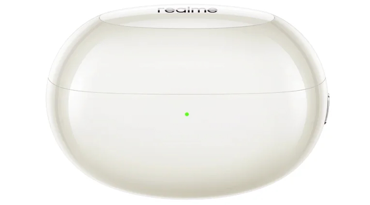 Słuchawki bezprzewodowe realme Buds Air 5 Pro Sunrise beige - Widok od przodu wraz z zamkniętym etui ładującym