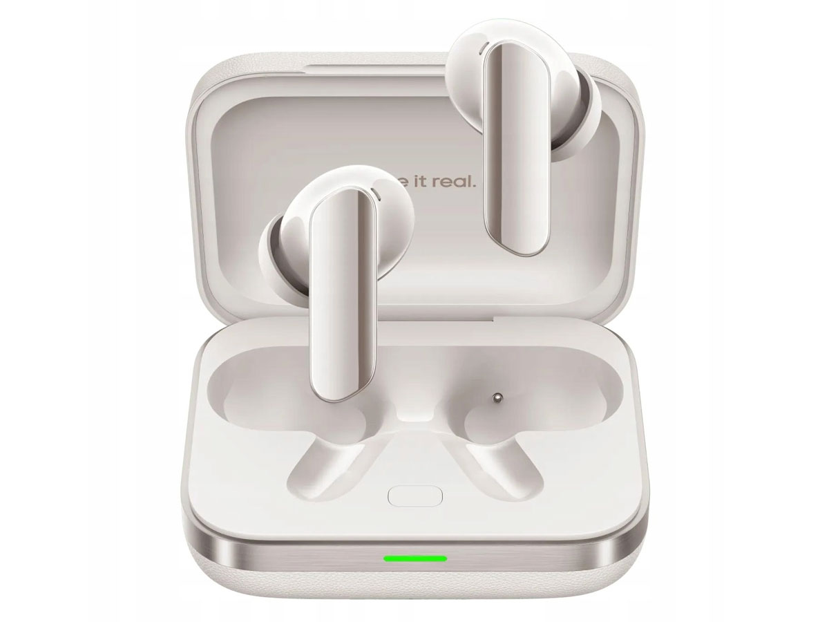 Drahtlose Kopfhörer realme Buds Air7 Pro Glory Beige - Vorderansicht mit geöffnetem Ladecase