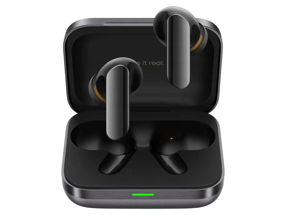 Słuchawki bezprzewodowe realme Buds Air7 Pro Metallic Grey - Blick von vorne mit geöffnetem Ladeetui