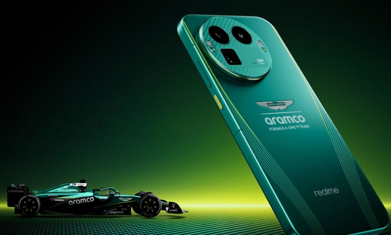 Smartphone realme GT 8 Pro Dream Edition Auto F1 und Rückseite des Telefons